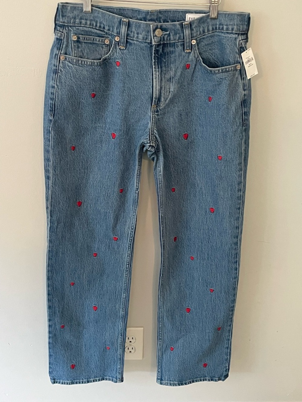 NWT: GAP — Blue Embroidered Heart Straight-Leg Jeans